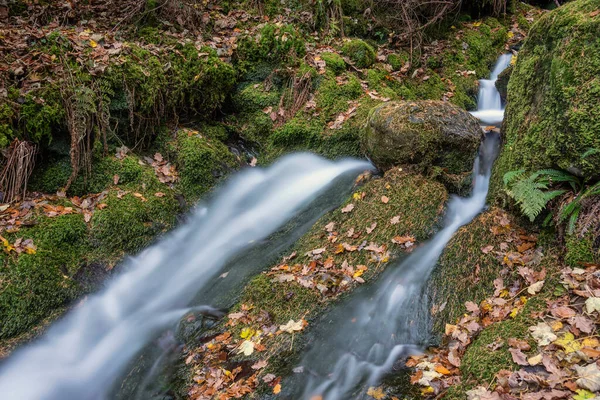 Vacker Vattenfall Landskap Bild Pulserande Höst Skog Lake District — Stockfoto