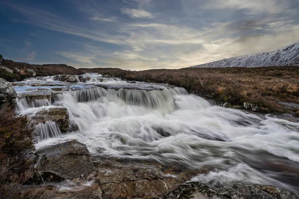 Majestic Winter Landscape Image River Etive Foreground Iconic Snowcapped Stob — Stock Photo, Image