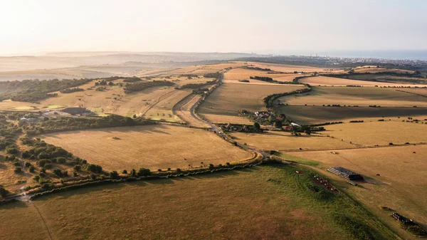 Stunning Aerial Drone Landscape Image South Downs English Countryside Summer — Zdjęcie stockowe