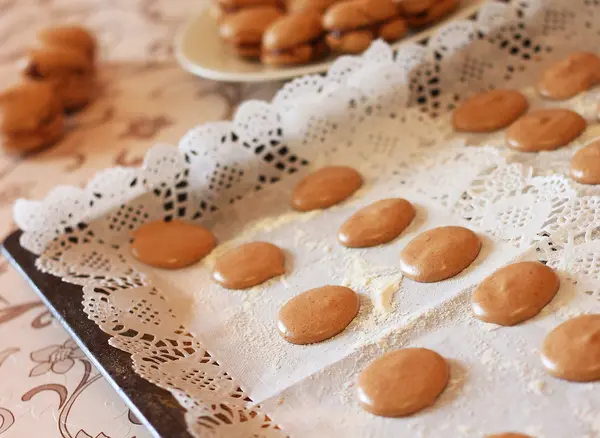 Meringue сhocolate cookies on a baking tray — Stock Photo, Image