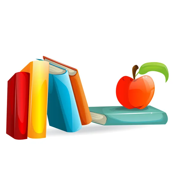 Vector books and an apple — Stock Vector