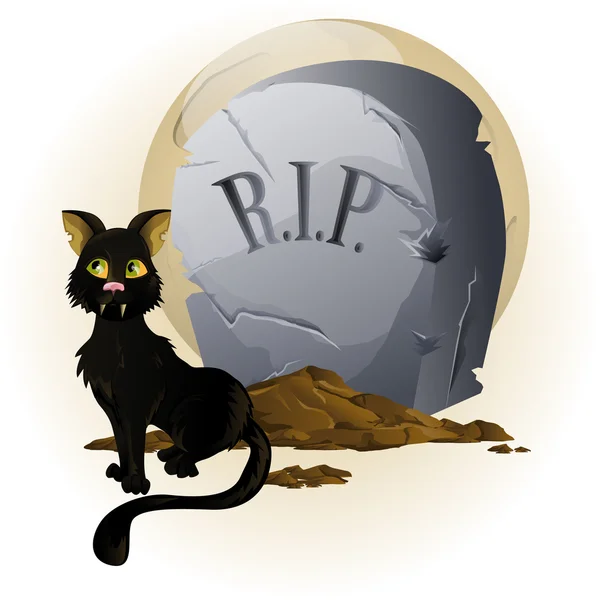 Halloween kat op grafsteen — Stockvector