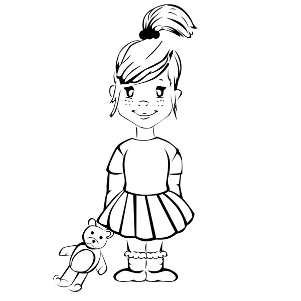Roztomilý kreslený dívka s Medvídek — Stockový vektor
