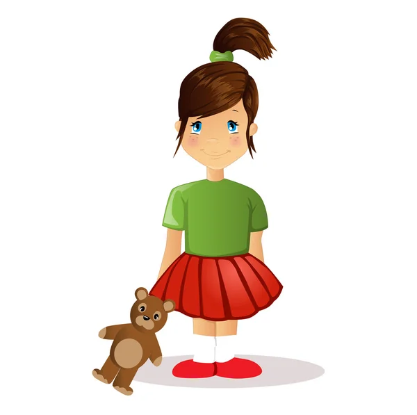 Carino cartone animato ragazza con orsacchiotto — Vettoriale Stock