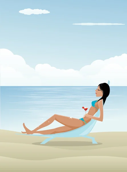 Жінка відпочиває на пляжі — стоковий вектор