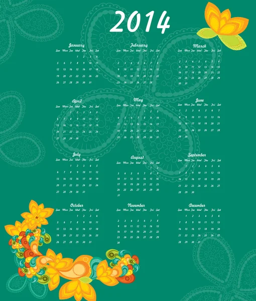 Calendário do ano 2014 — Vetor de Stock