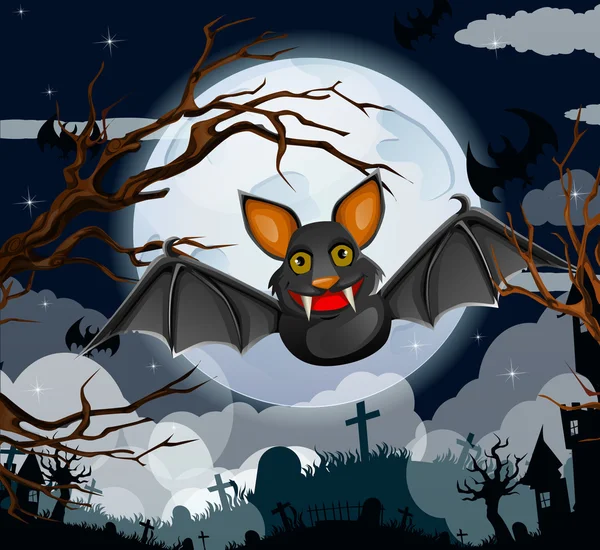 Cartoon-Halloween-Fledermaus fliegt — Stockvektor