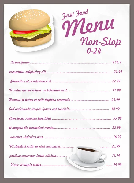 Menu de fast food — Vetor de Stock