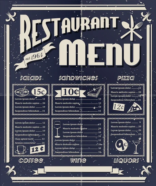 Menú restaurante Vintage — Archivo Imágenes Vectoriales