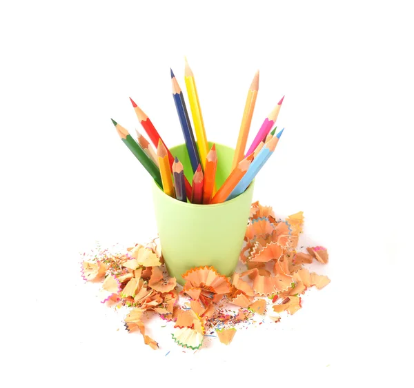 Copa con lápices y papas fritas de colores — Foto de Stock