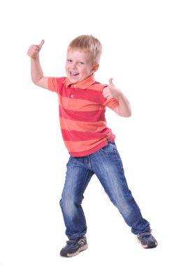 Süper işareti portre ile mutlu çocuk