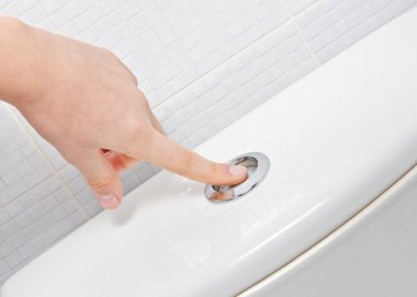Finger pushing button and flushing toilet clipart