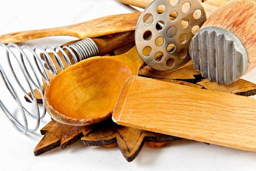 Kitchen Utensils Border border of wooden kitchen utensils on white background — stock Kitchen Utensils Border border of wooden kitchen utensils on white background — stock