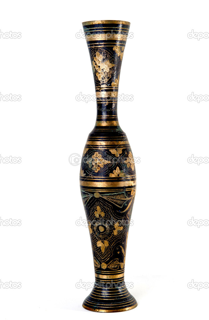 Antique etched brass vase