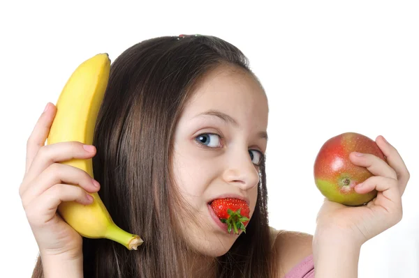 Dziecko z owoców, dziewczyna z owocami — Zdjęcie stockowe