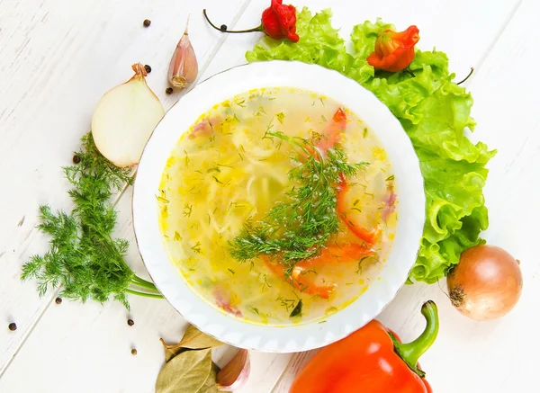 Sopa de pollo con verduras — Foto de Stock