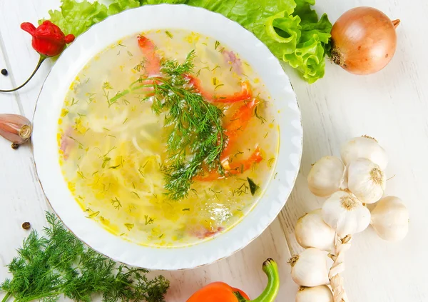 Sopa de pollo con verduras — Foto de Stock