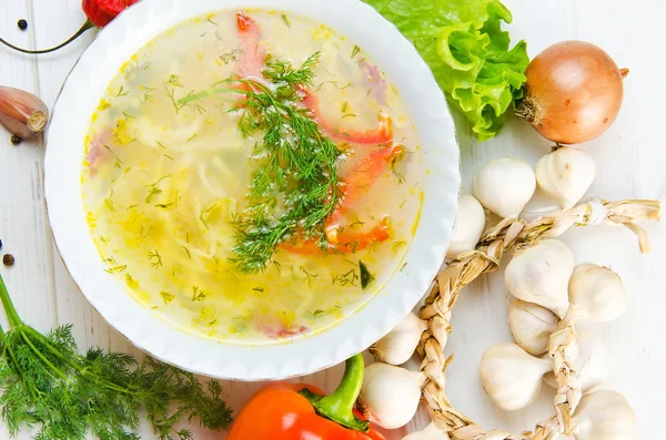 Sopa de pollo con verduras — Foto de Stock