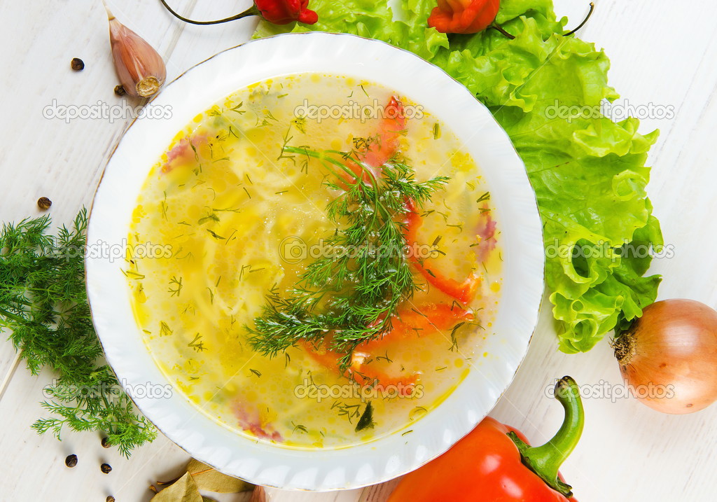 Chicken soup with vegetables Stock Photo by ©RasulovS 33876393
