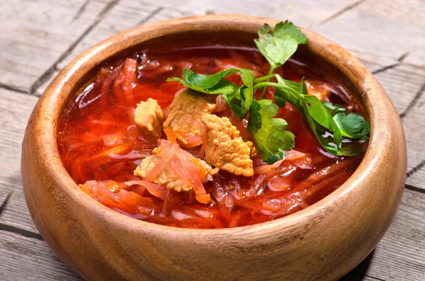 Borsch vermelho nacional ucraniano e russo — Fotografia de Stock