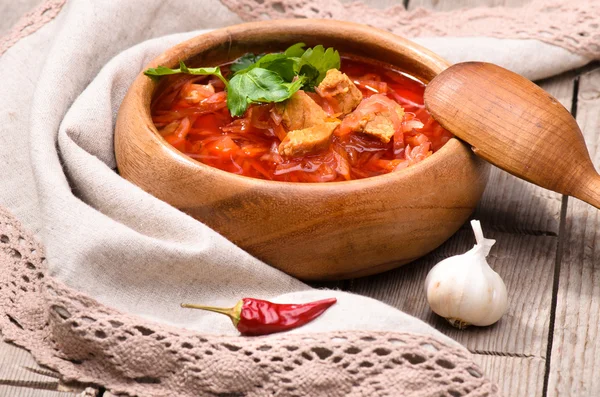 Ukrainian and russian national red borsch — Stock Photo, Image