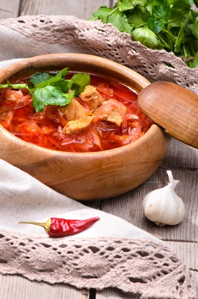 Ukrainian and russian national red borsch — Stock Photo, Image