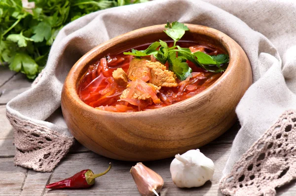 Borsch vermelho nacional ucraniano e russo — Fotografia de Stock