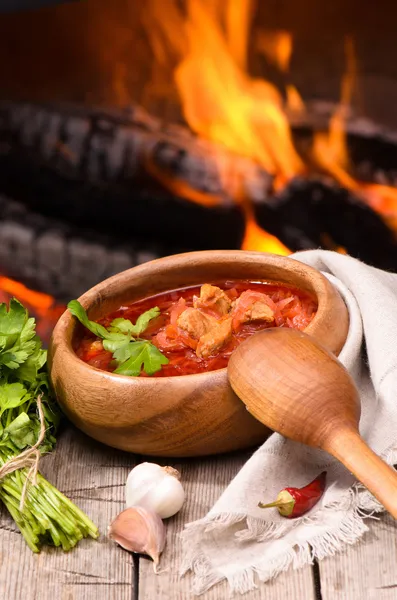 Borsch vermelho nacional ucraniano e russo — Fotografia de Stock