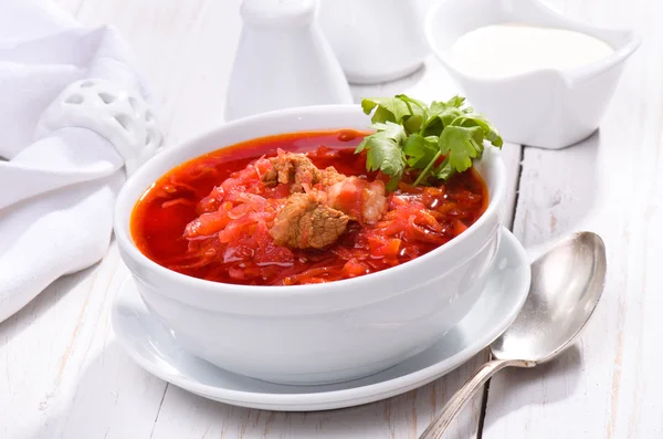 Ukrainian and russian national red borsch — Stock Photo, Image