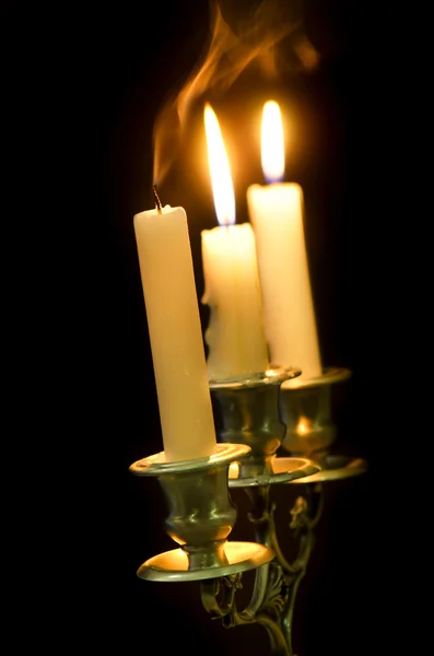 Candlestick with candles on — Stock Photo, Image