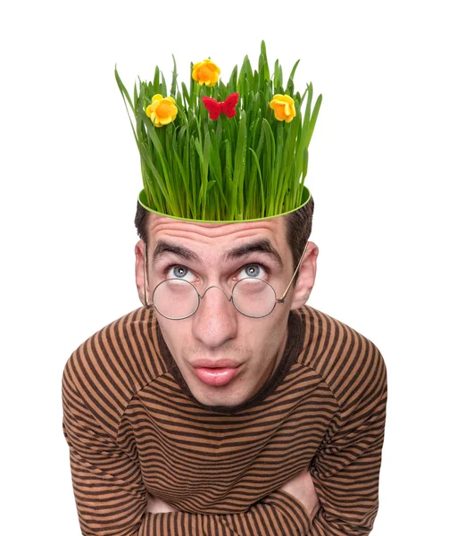 Glass growing out of a head. — Stock Photo, Image