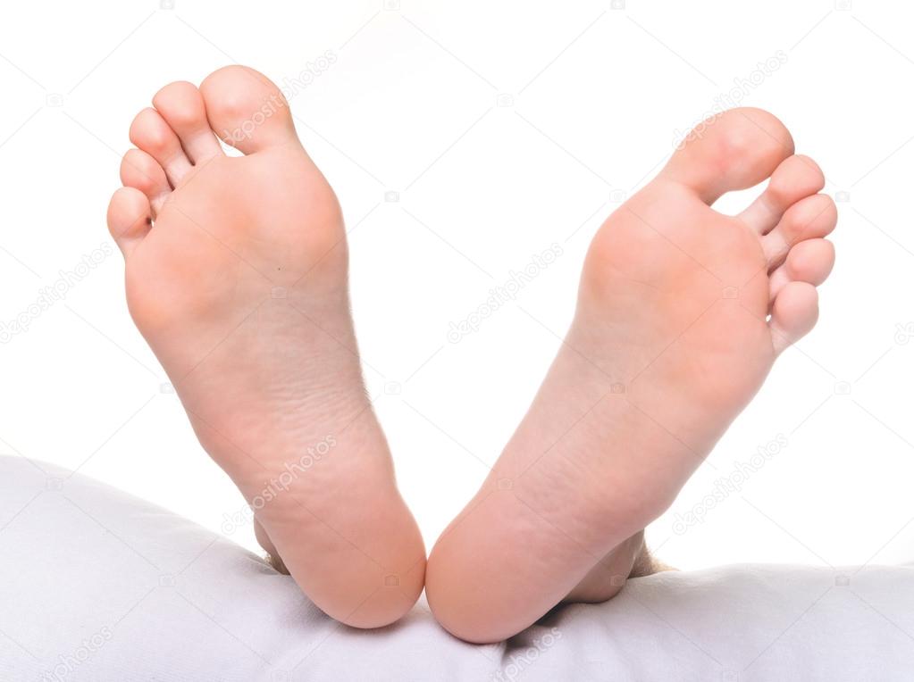 Men a foot and a heel on a white background