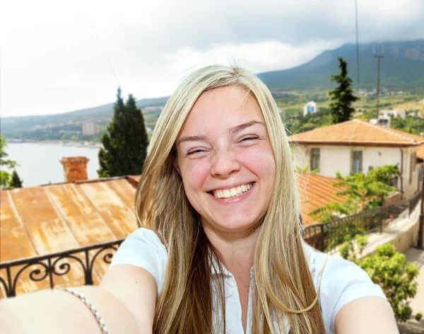 Self-portrait of a young beautiful woman — Stock Photo, Image