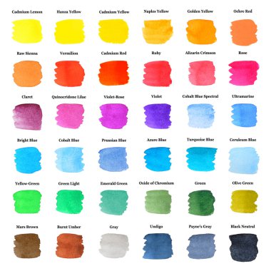 renkli vuruşları set olarak suluboya paleti