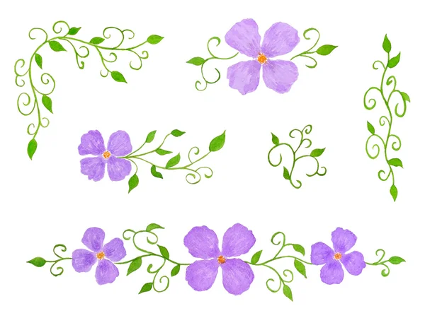 패턴, 흰색 절연으로 수채화 꽃 장식 요소 집합 — 스톡 사진