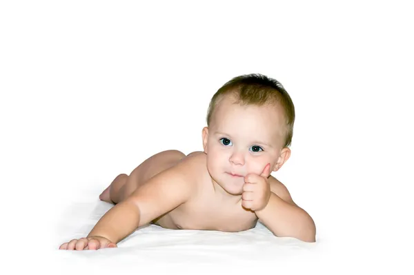 白色的男孩婴儿无衣服 4 免版税图库照片