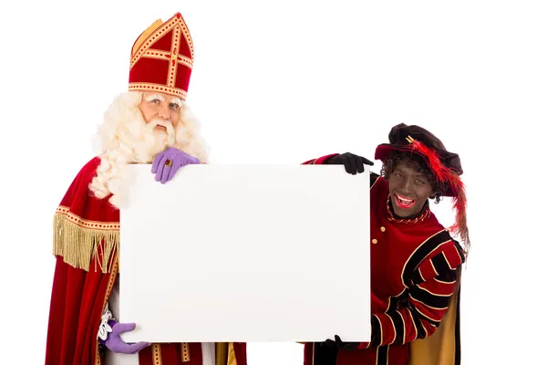 Sinterklaas e zwarte pieten con lavagna bianca — Foto Stock