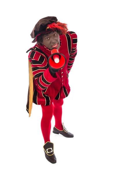 Black Pete with megaphone — Stock Photo, Image