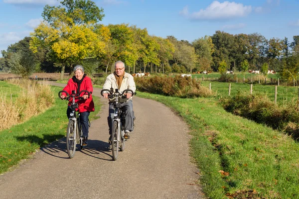 Idősebb pár, a kerékpár — Stock Fotó