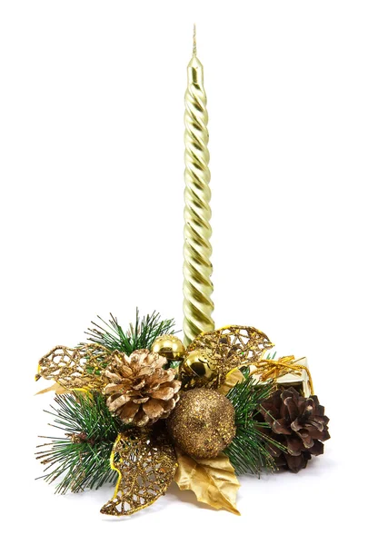 Boże Narodzenie dekoracje z złoty świeca — Zdjęcie stockowe