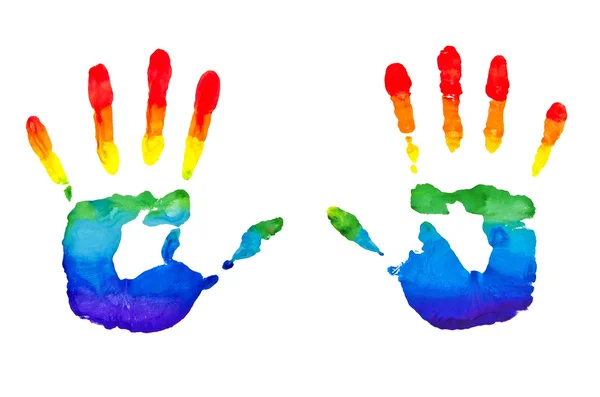 Arco-íris mãos pintadas — Fotografia de Stock
