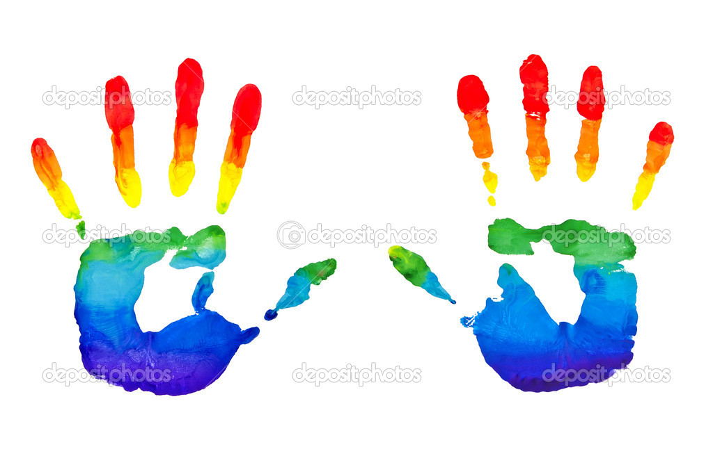 rainbow painted hands stock