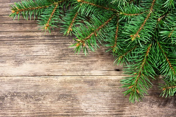 Christmas fir tree on a wooden background — Stock Photo, Image