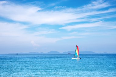 güneşli bir günde ufukta yelkenli