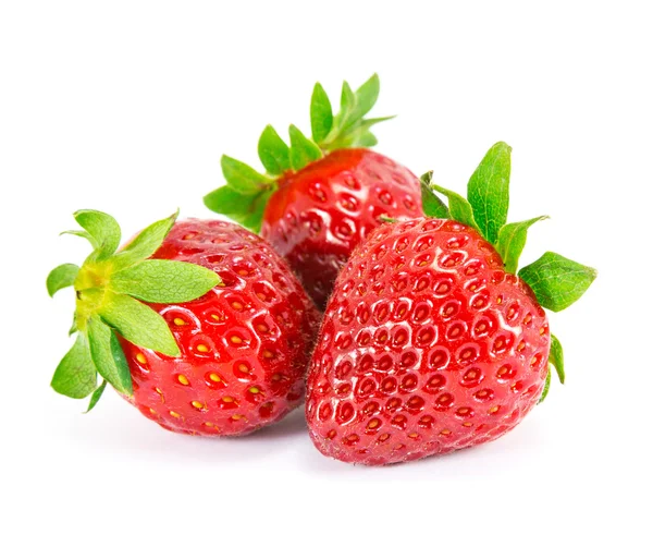 Erdbeeren mit Blättern auf weißem Hintergrund. — Stockfoto