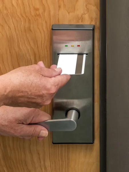 Keycard opening hotel door — Stock Photo, Image