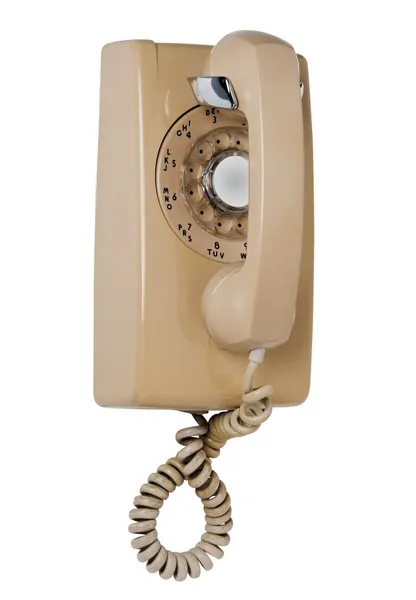Vecchio telefono rotante a parete, isolato — Foto Stock