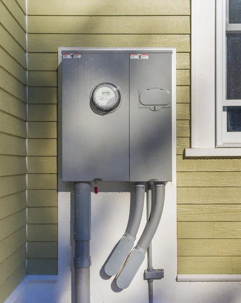 Outdoor electrical panel on new house — Stock Photo, Image