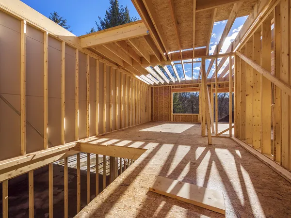 Nova construção de enquadramento de uma casa — Fotografia de Stock