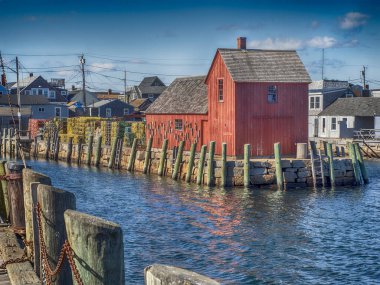 New England 'ın Rockport şehrinde bulunan Motif # 1 adlı tarihi balıkçı kulübesi, MA.